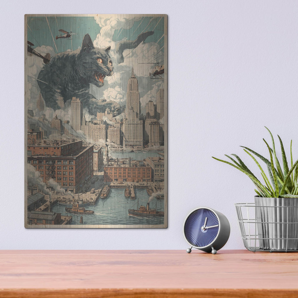 'Catzilla In New York' by Rich Monet Metal Wall Art
