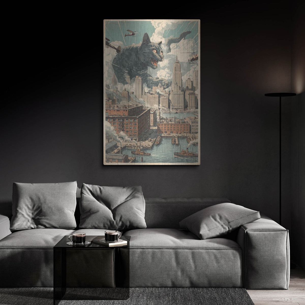 'Catzilla In New York' by Rich Monet Metal Wall Art