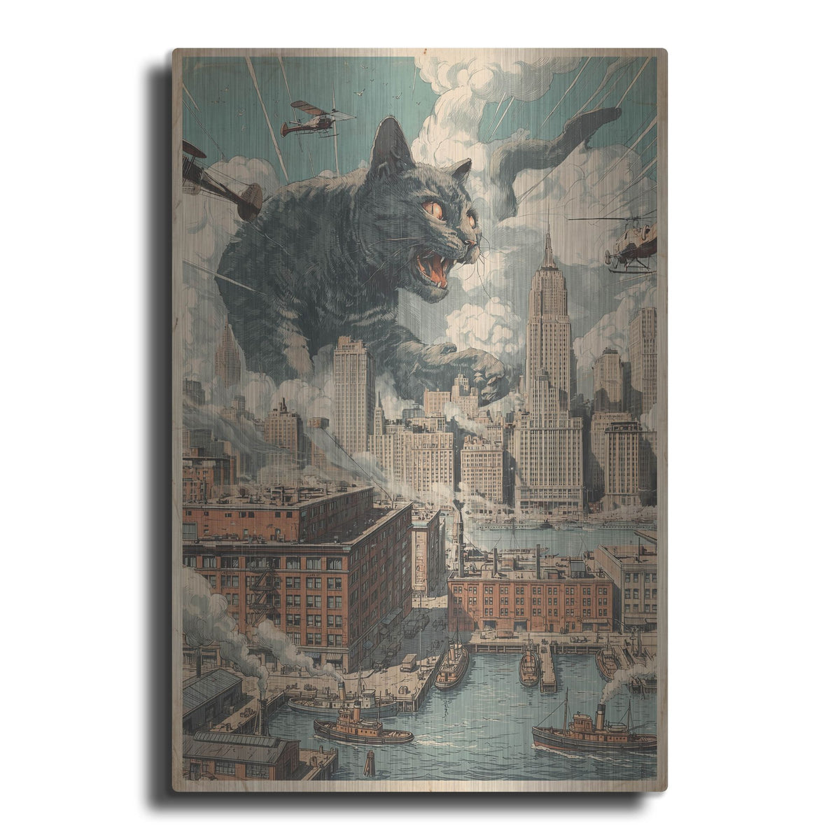 'Catzilla In New York' by Rich Monet Metal Wall Art