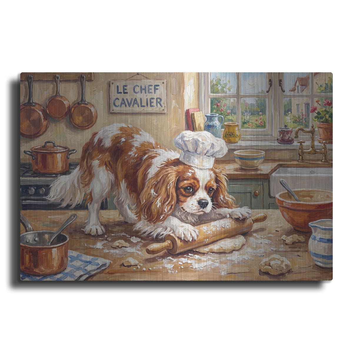 'Cavalier King Charles Spaniel In The Kitchen' by Rich Monet Metal Wall Art
