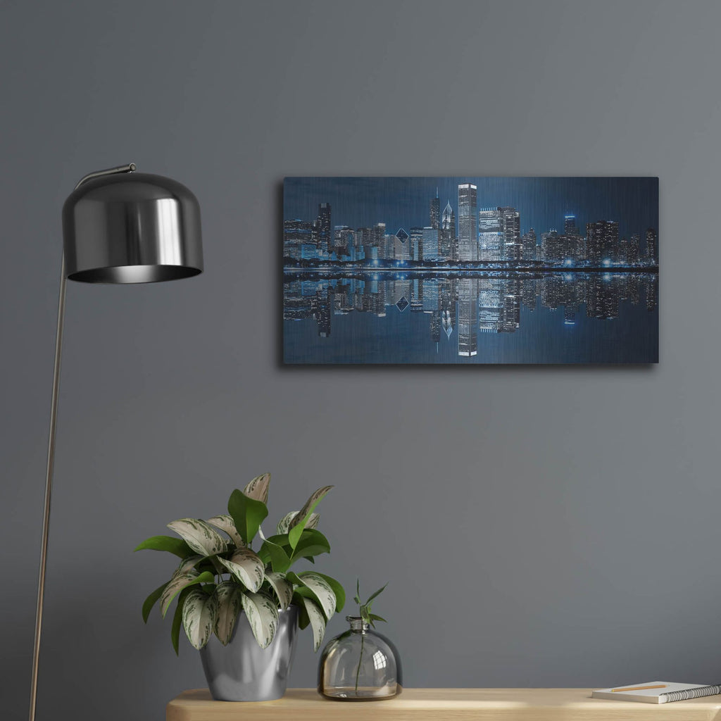 'Chicago Skyline At Night' by Rich Monet Metal Wall Art