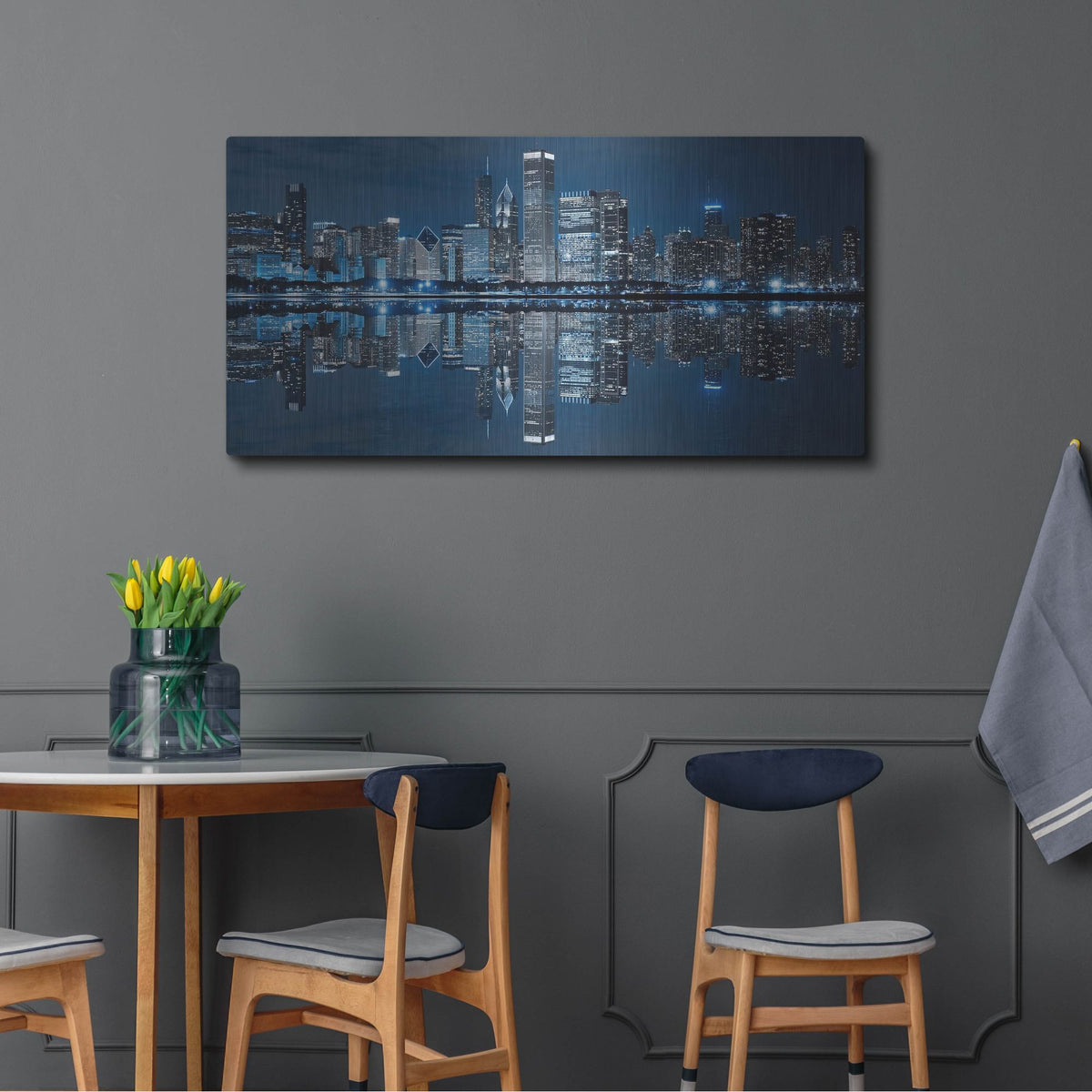 'Chicago Skyline At Night' by Rich Monet Metal Wall Art