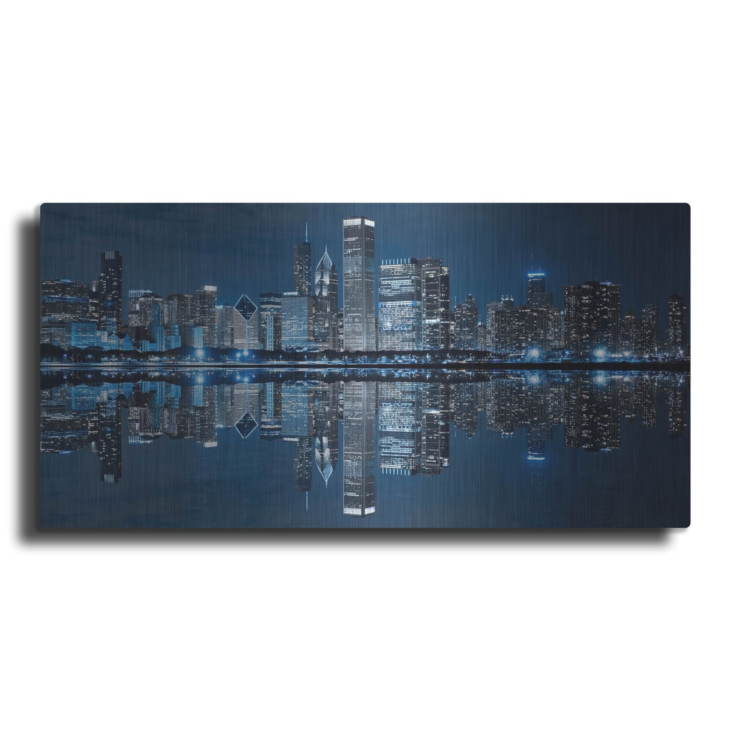 'Chicago Skyline At Night' by Rich Monet Metal Wall Art