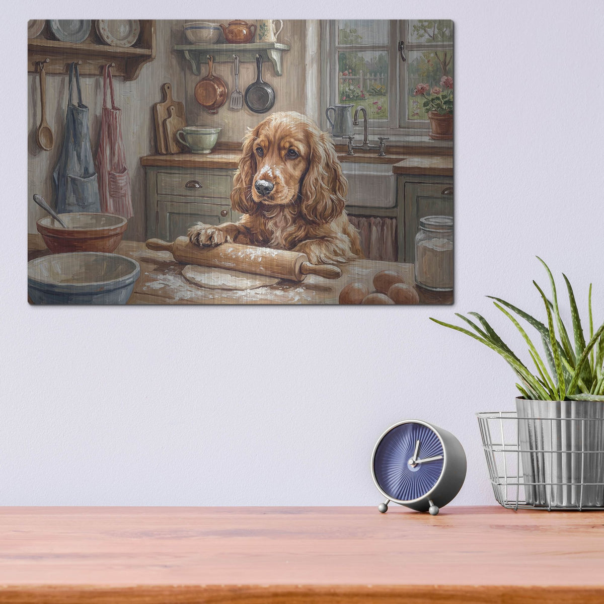 'Cocker Spaniel In The Kitchen' by Rich Monet Metal Wall Art