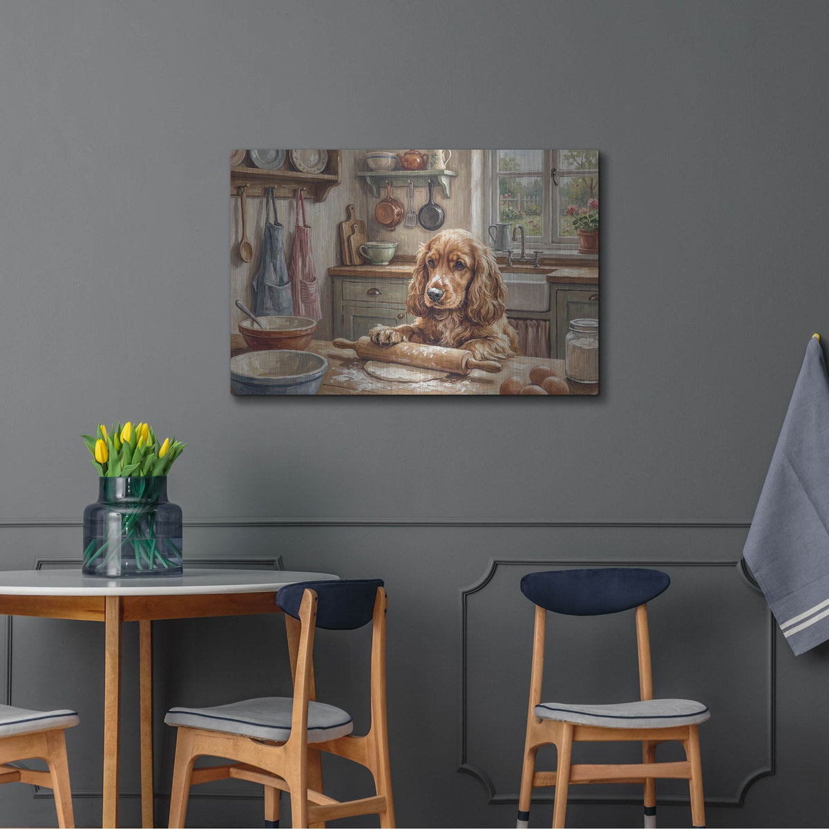 'Cocker Spaniel In The Kitchen' by Rich Monet Metal Wall Art