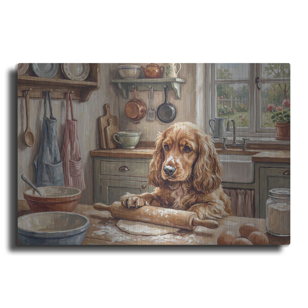 'Cocker Spaniel In The Kitchen' by Rich Monet Metal Wall Art