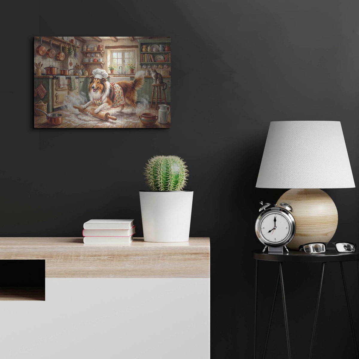 'Collie In The Kitchen' by Rich Monet Metal Wall Art