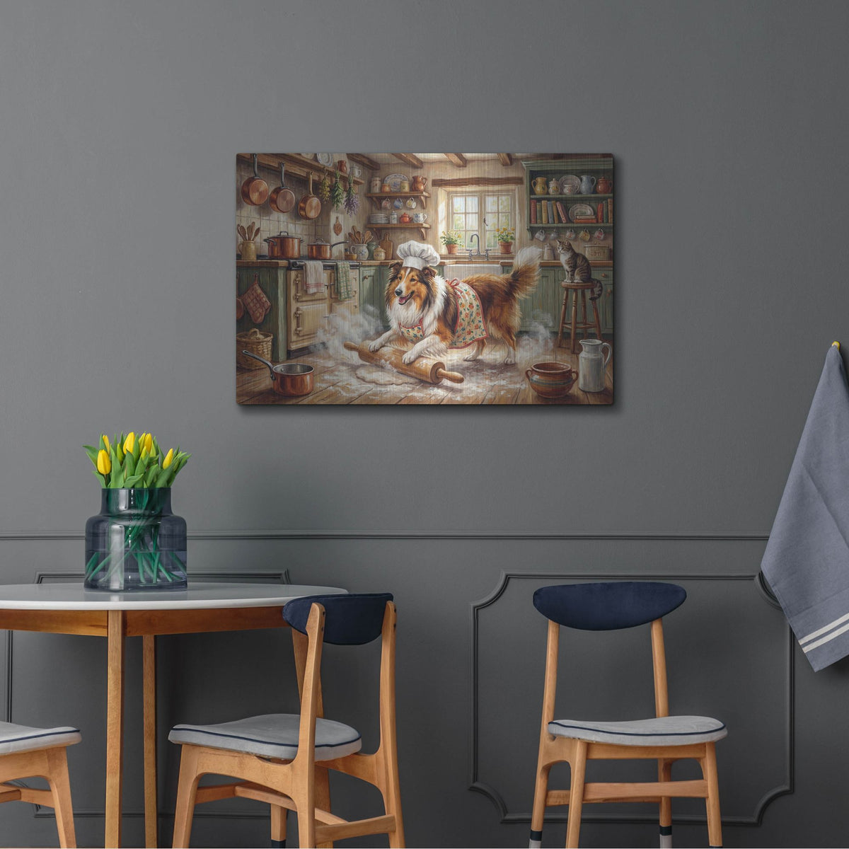 'Collie In The Kitchen' by Rich Monet Metal Wall Art