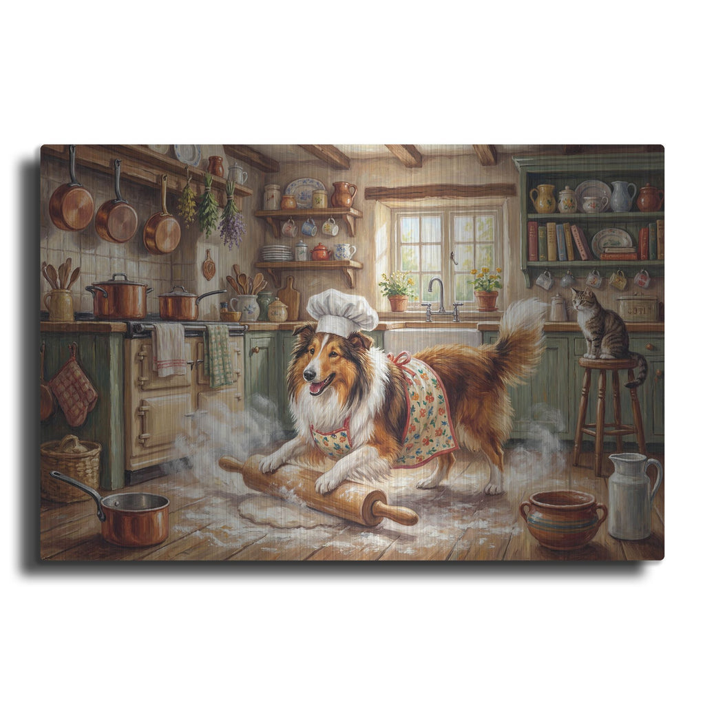 'Collie In The Kitchen' by Rich Monet Metal Wall Art