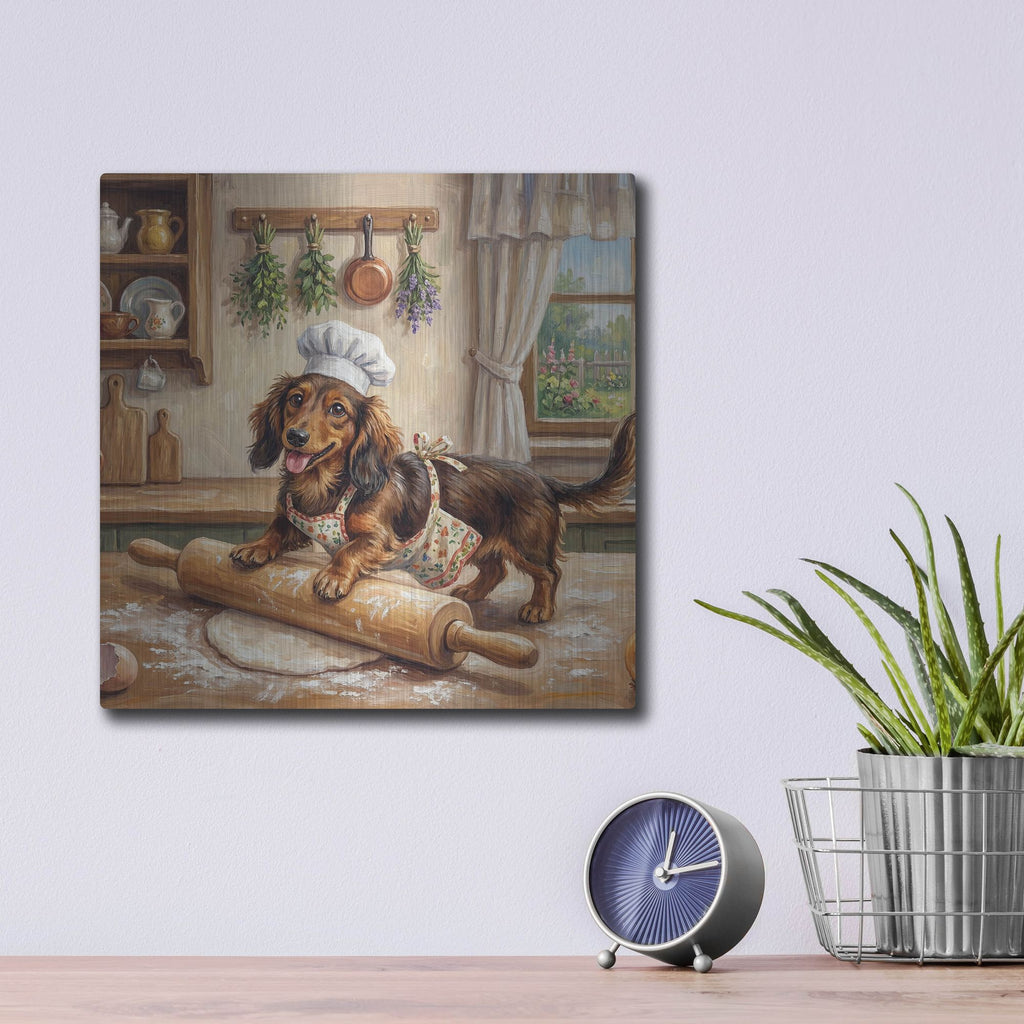 'Dachshund In The Kitchen' by Rich Monet Metal Wall Art