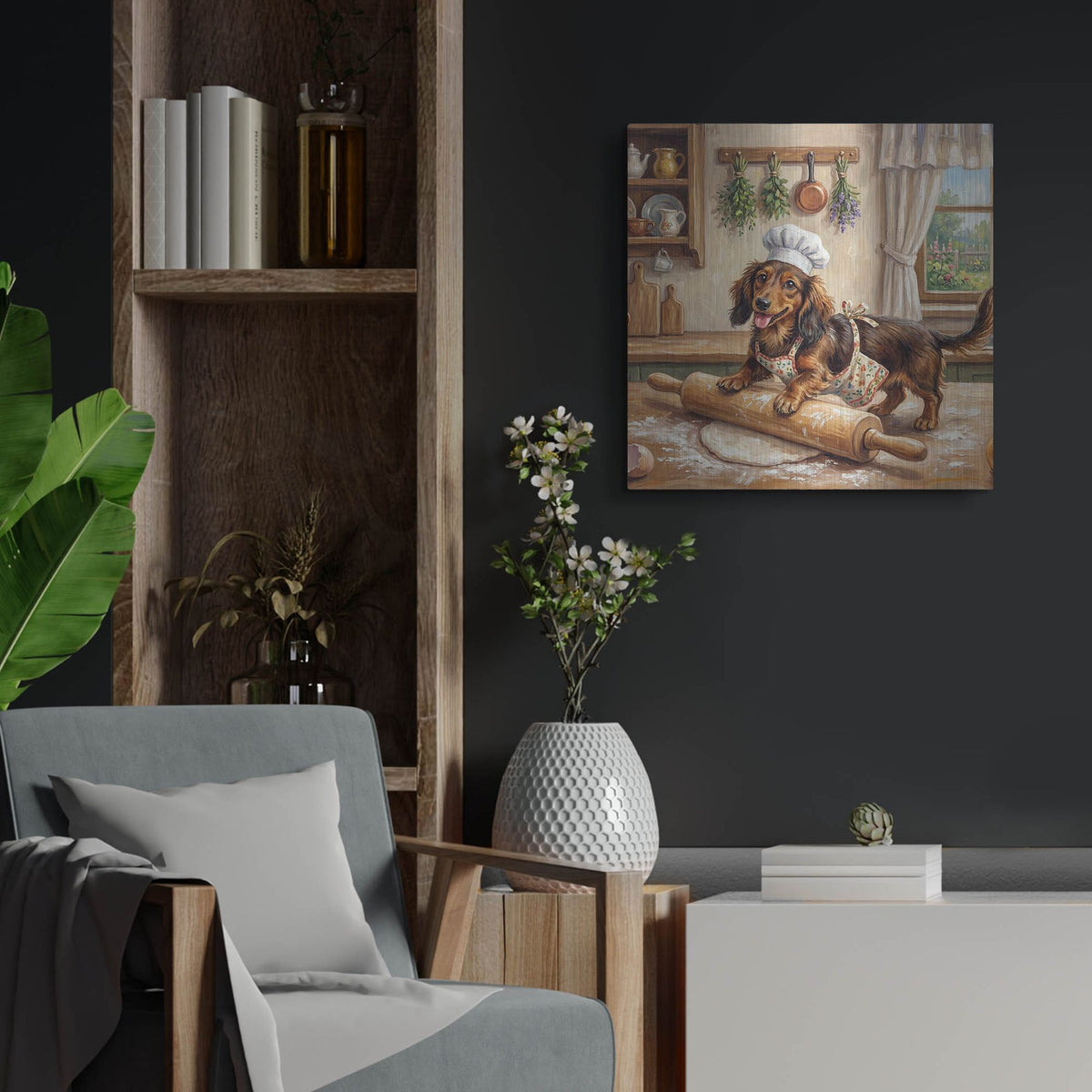 'Dachshund In The Kitchen' by Rich Monet Metal Wall Art