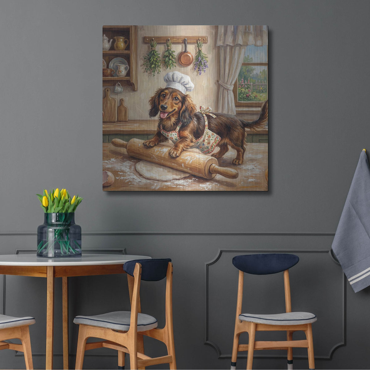 'Dachshund In The Kitchen' by Rich Monet Metal Wall Art