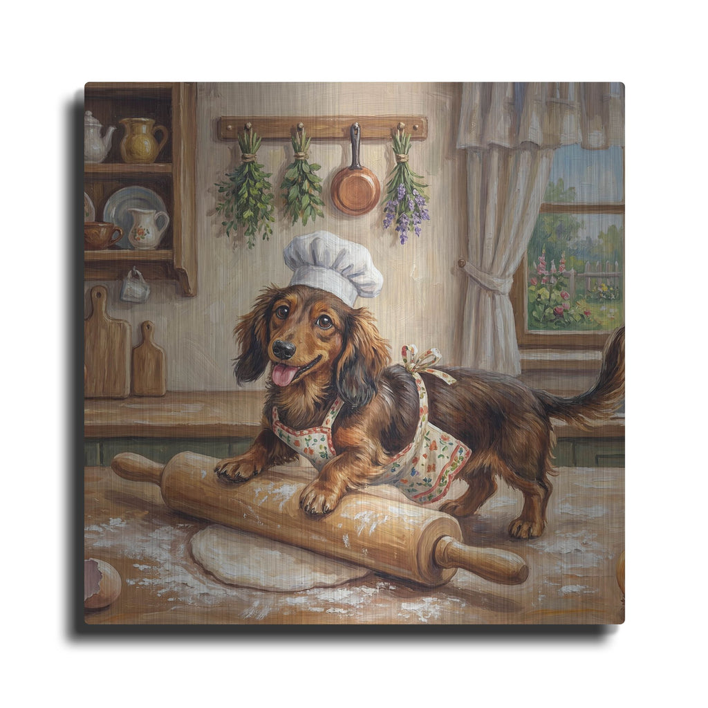 'Dachshund In The Kitchen' by Rich Monet Metal Wall Art