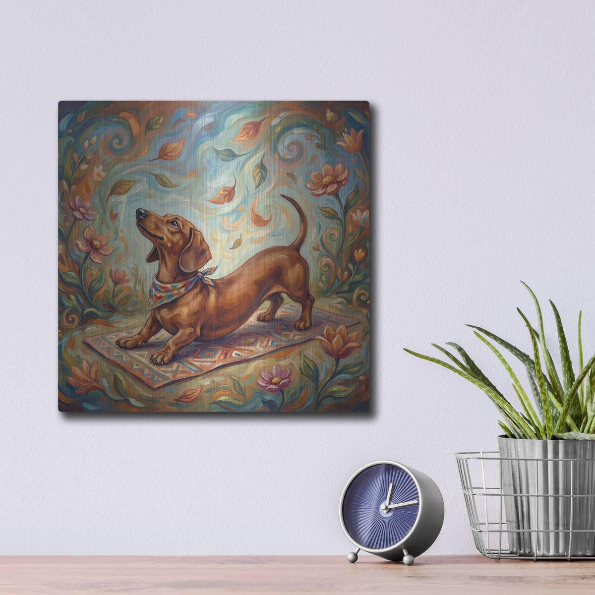 'Dachshund Yoga Cobra Pose' by Rich Monet Metal Wall Art