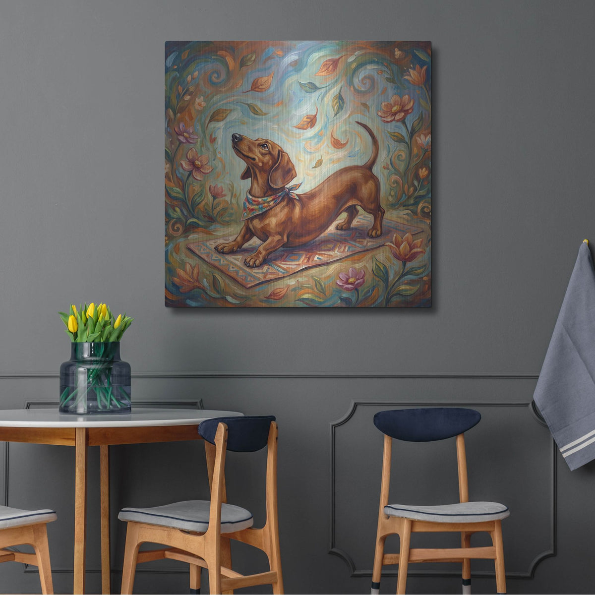 'Dachshund Yoga Cobra Pose' by Rich Monet Metal Wall Art