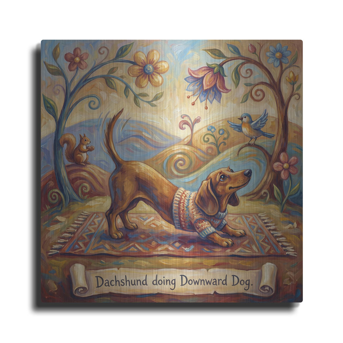 'Dachshund Yoga Downward Dog' by Rich Monet Metal Wall Art