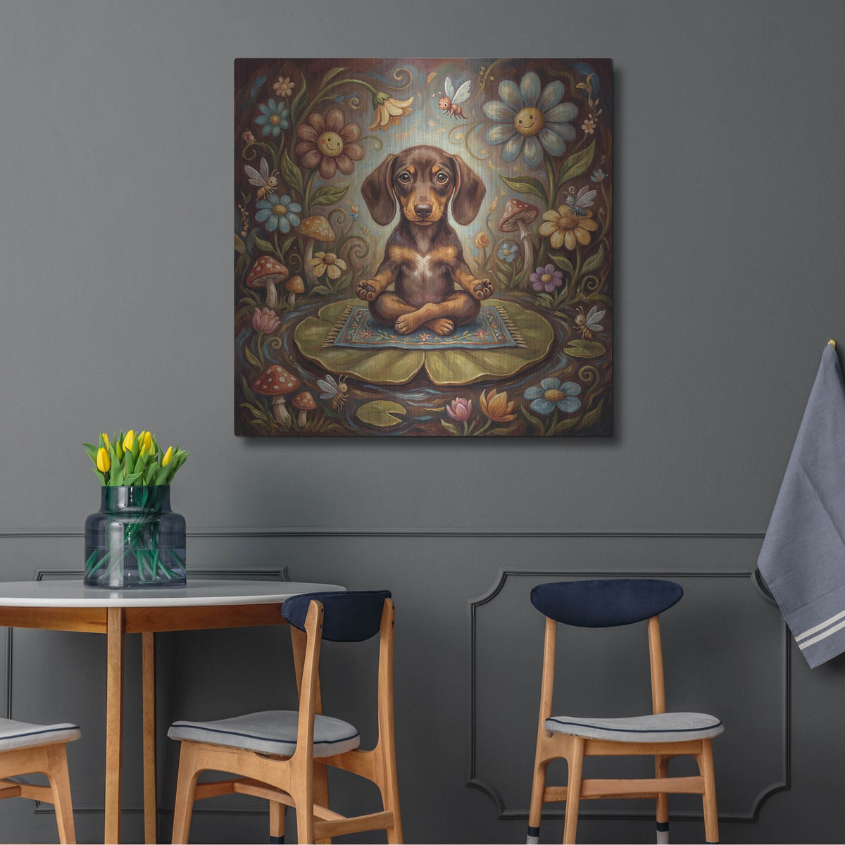 'Dachshund Yoga Lotus Pose' by Rich Monet Metal Wall Art