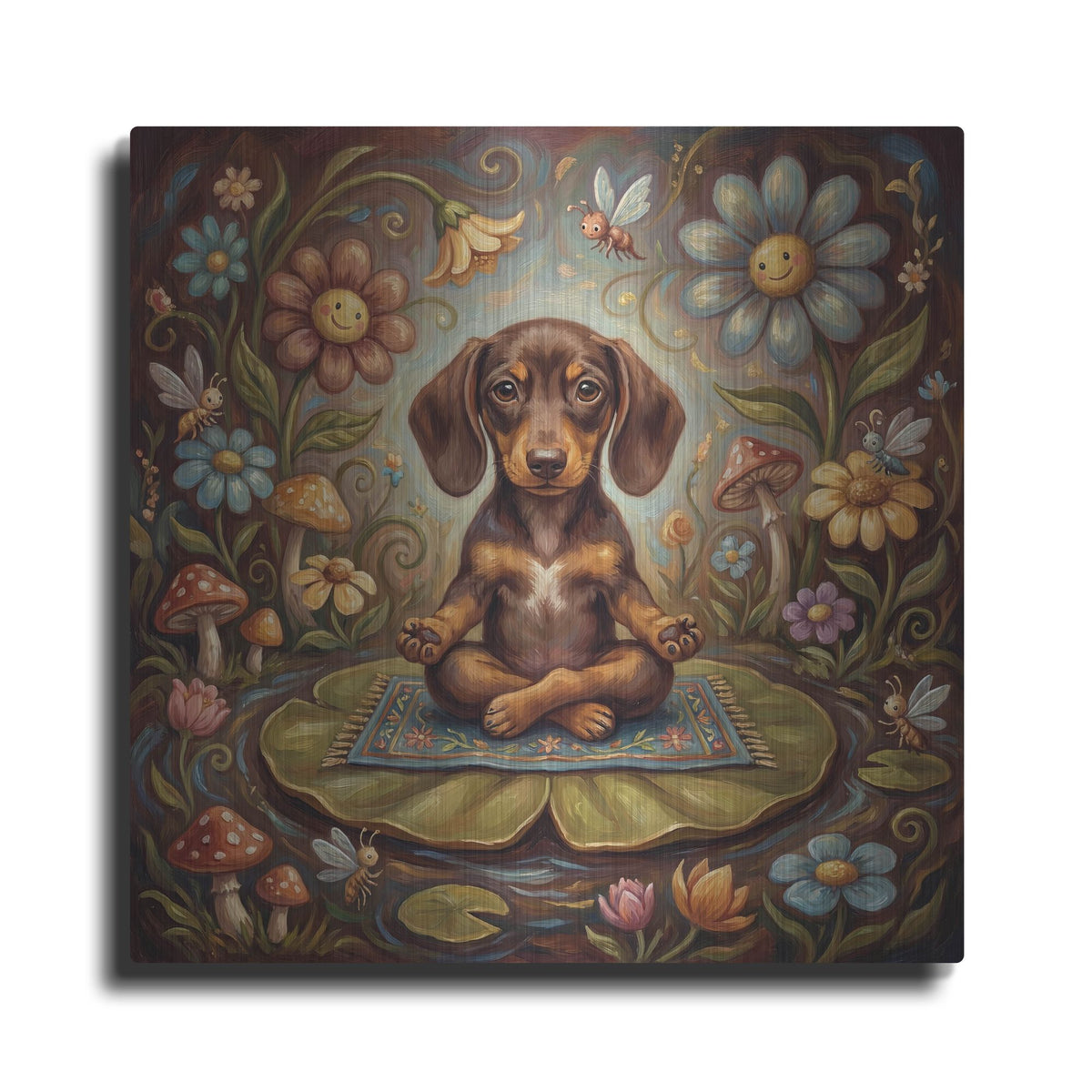 'Dachshund Yoga Lotus Pose' by Rich Monet Metal Wall Art