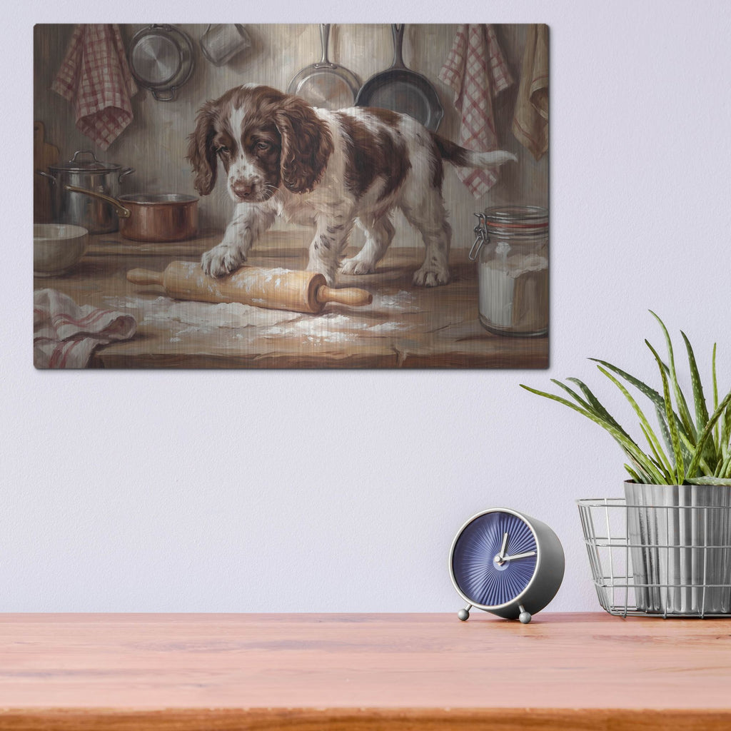 'English Springer Spaniel In The Kitchen' by Rich Monet Metal Wall Art