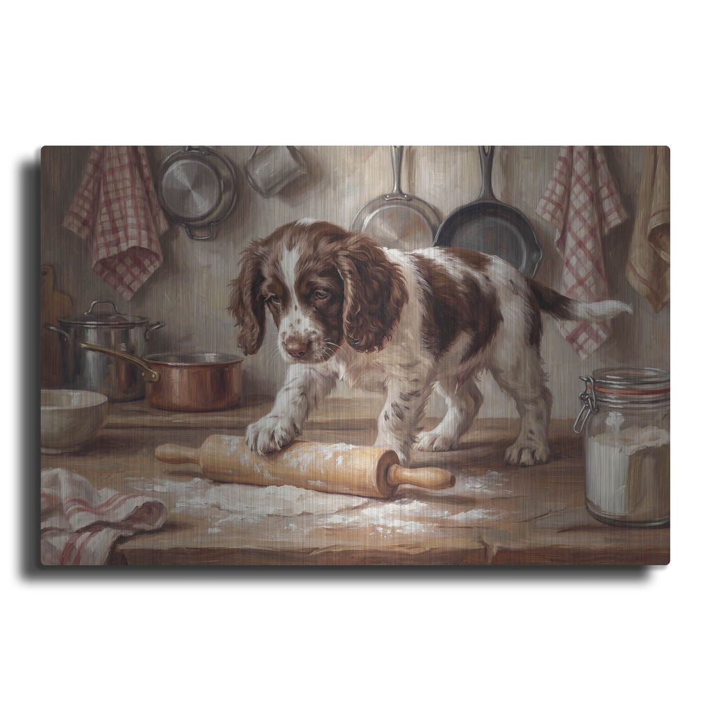 'English Springer Spaniel In The Kitchen' by Rich Monet Metal Wall Art