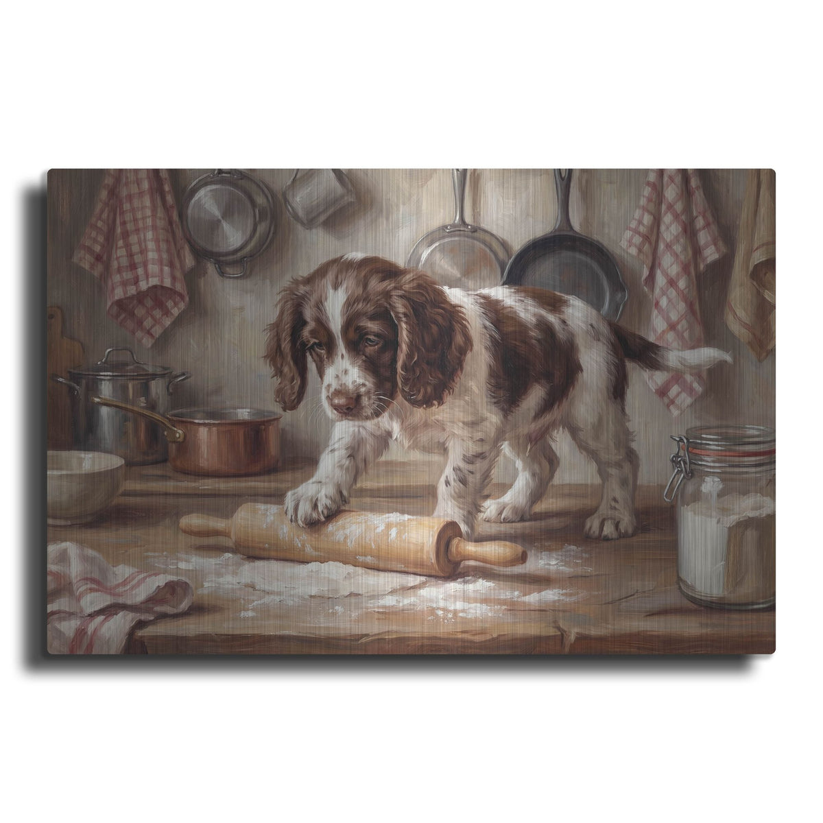 'English Springer Spaniel In The Kitchen' by Rich Monet Metal Wall Art