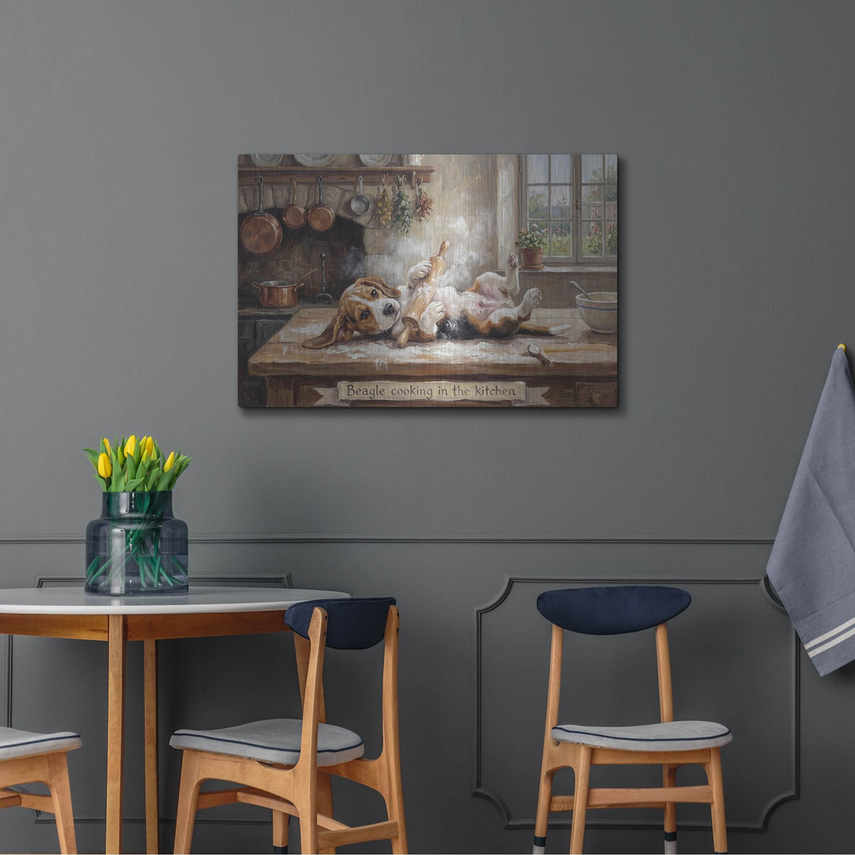 'Beagle In The Kitchen' by Rich Monet Metal Wall Art
