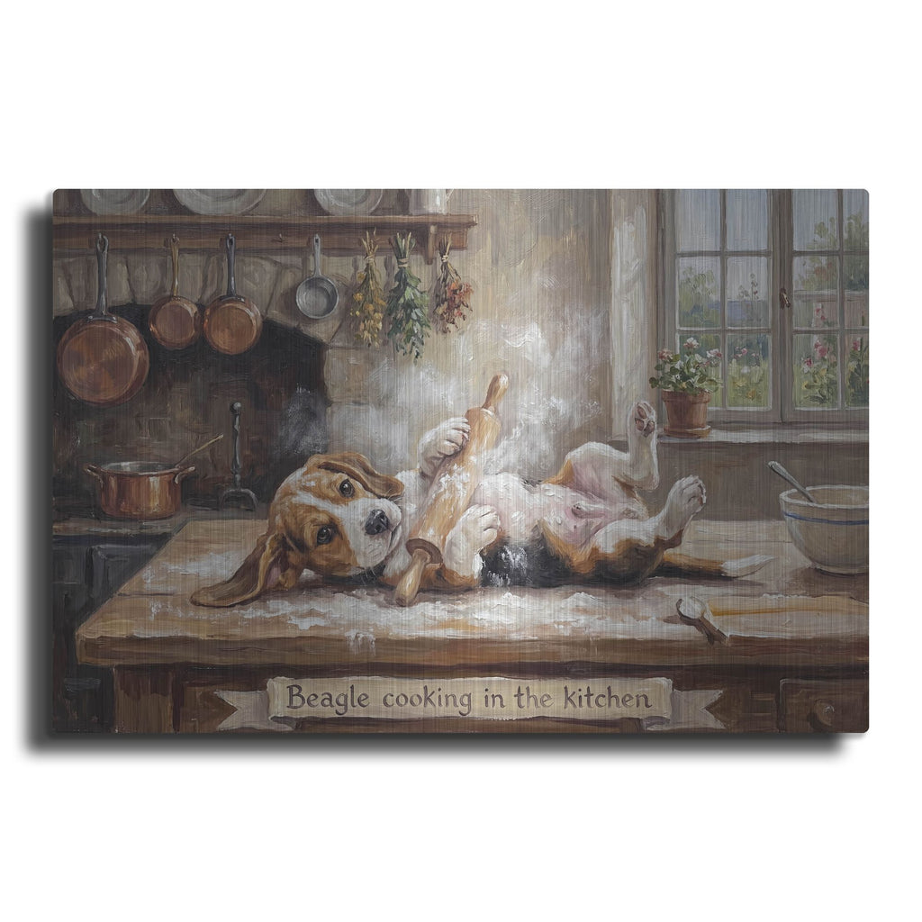 'Beagle In The Kitchen' by Rich Monet Metal Wall Art