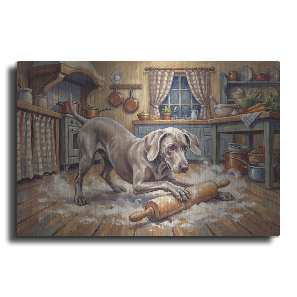 'Weimaraner In The Kitchen' by Rich Monet Metal Wall Art