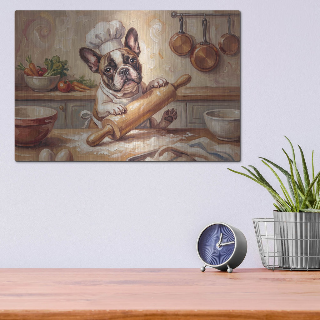 'French Bulldog In The Kitchen' by Rich Monet Metal Wall Art