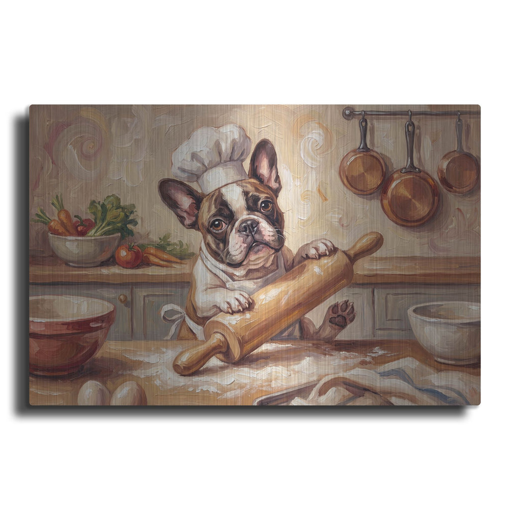 'French Bulldog In The Kitchen' by Rich Monet Metal Wall Art