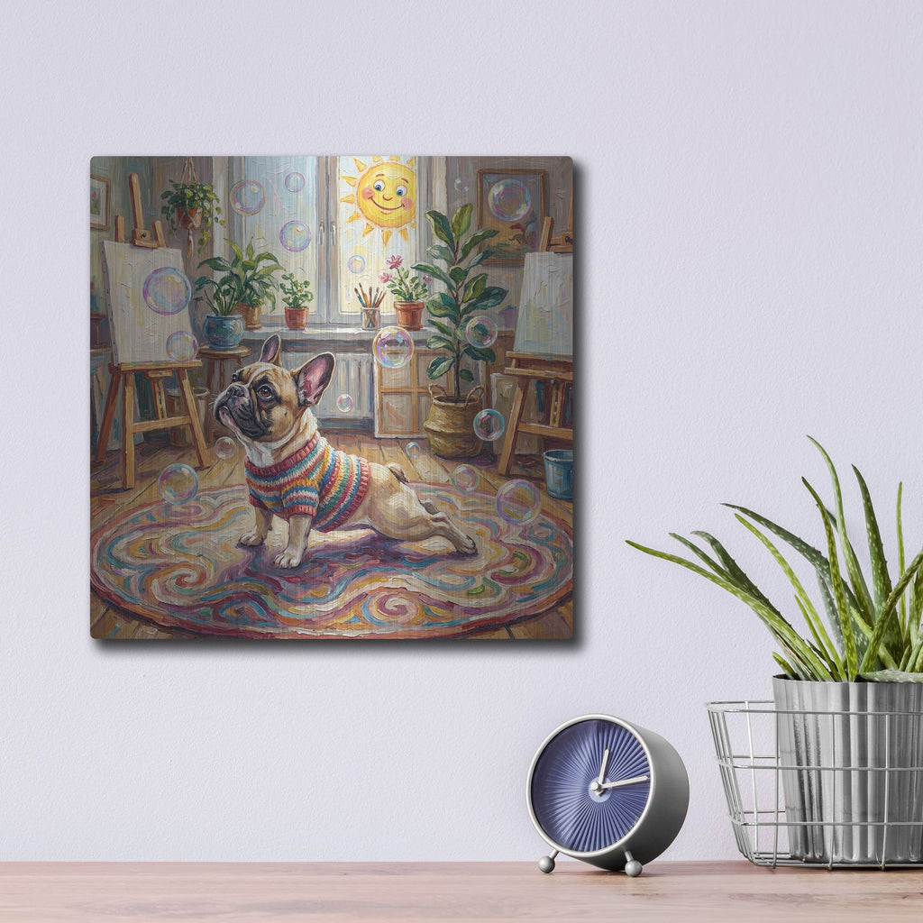 'French Bulldog Yoga Cobra Pose' by Rich Monet Metal Wall Art
