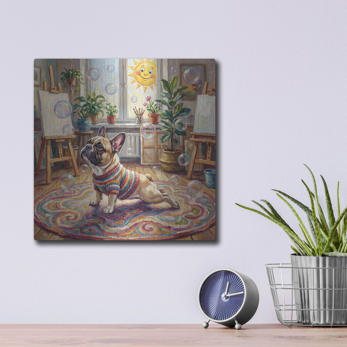 'French Bulldog Yoga Cobra Pose' by Rich Monet Metal Wall Art