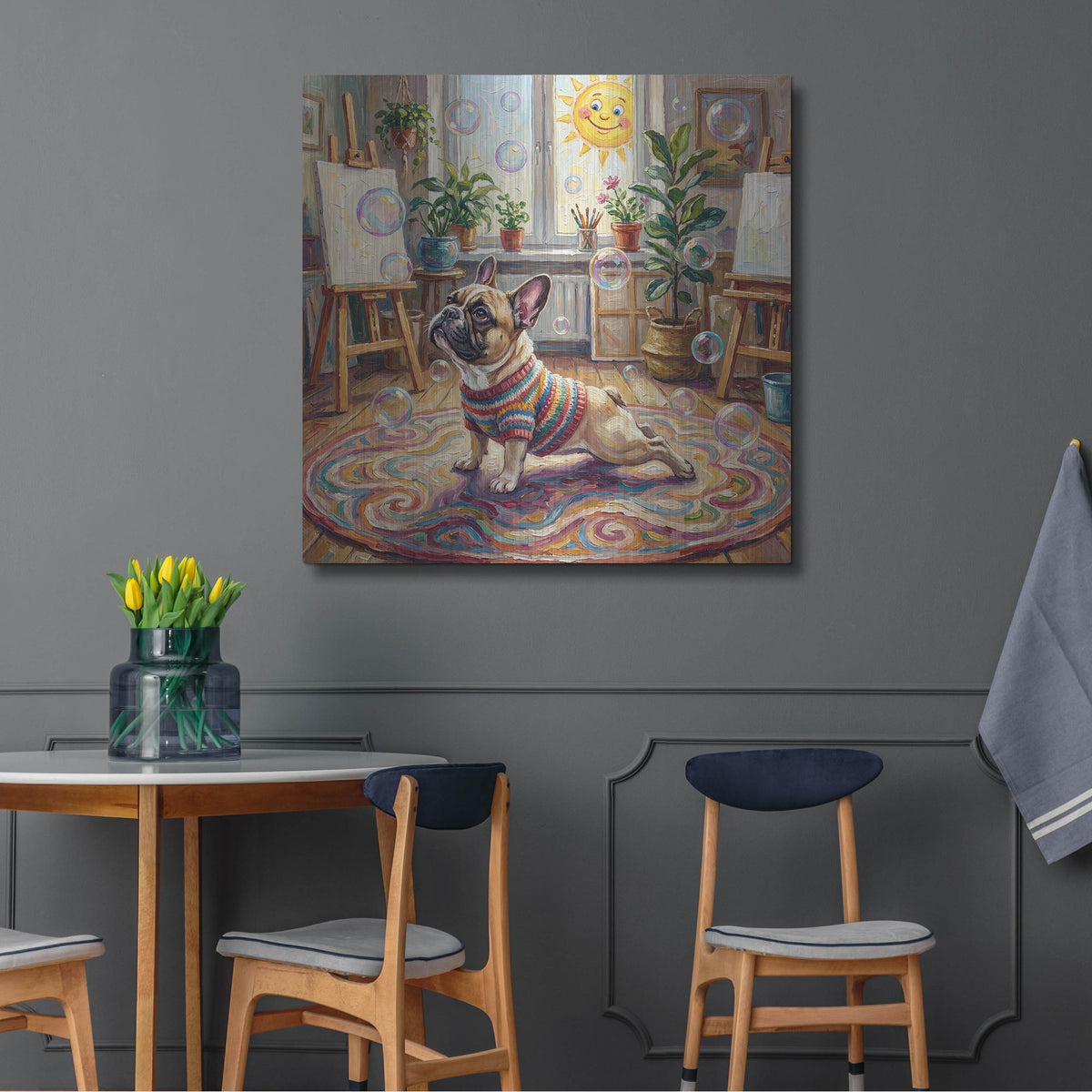 'French Bulldog Yoga Cobra Pose' by Rich Monet Metal Wall Art