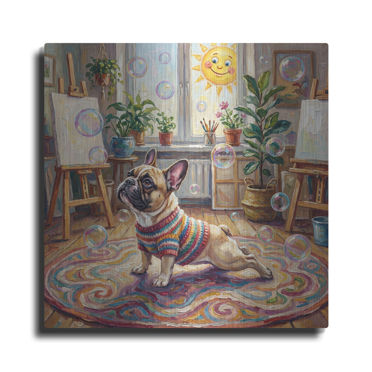 'French Bulldog Yoga Cobra Pose' by Rich Monet Metal Wall Art
