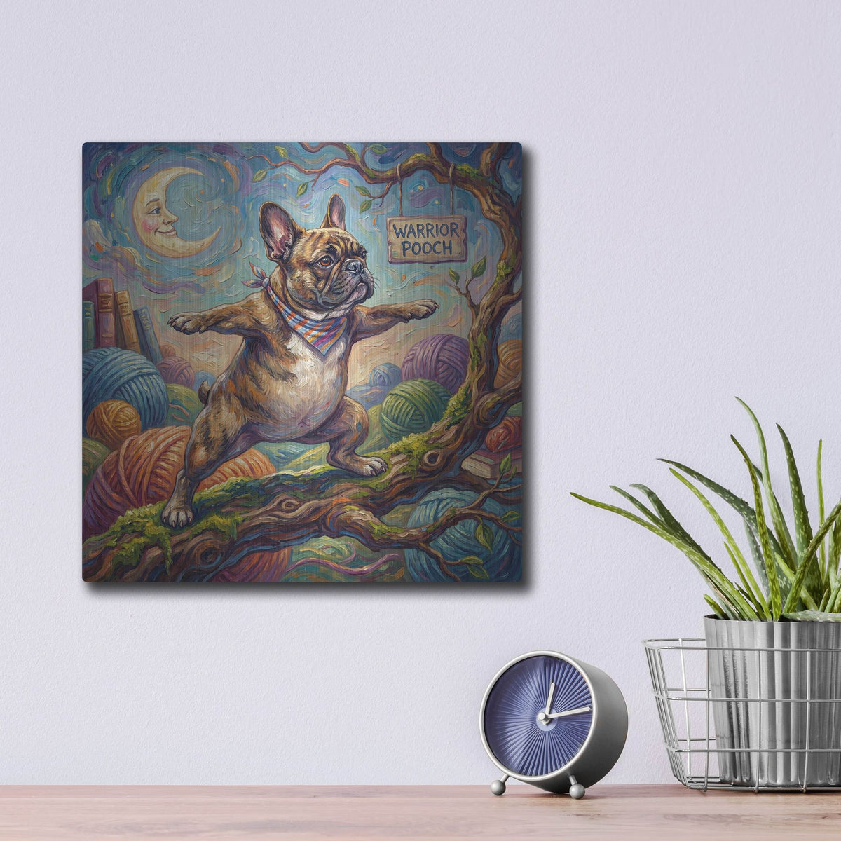 'French Bulldog Yoga Warrior Pose' by Rich Monet Metal Wall Art