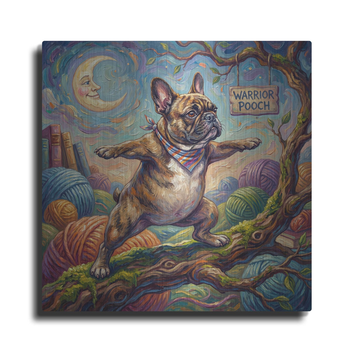 'French Bulldog Yoga Warrior Pose' by Rich Monet Metal Wall Art