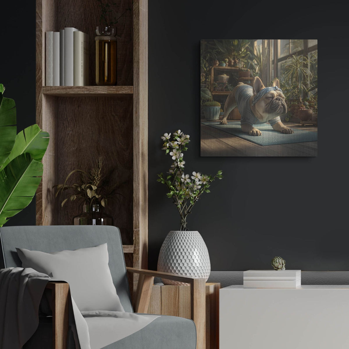 'French Bulldog Yoga' by Rich Monet Metal Wall Art
