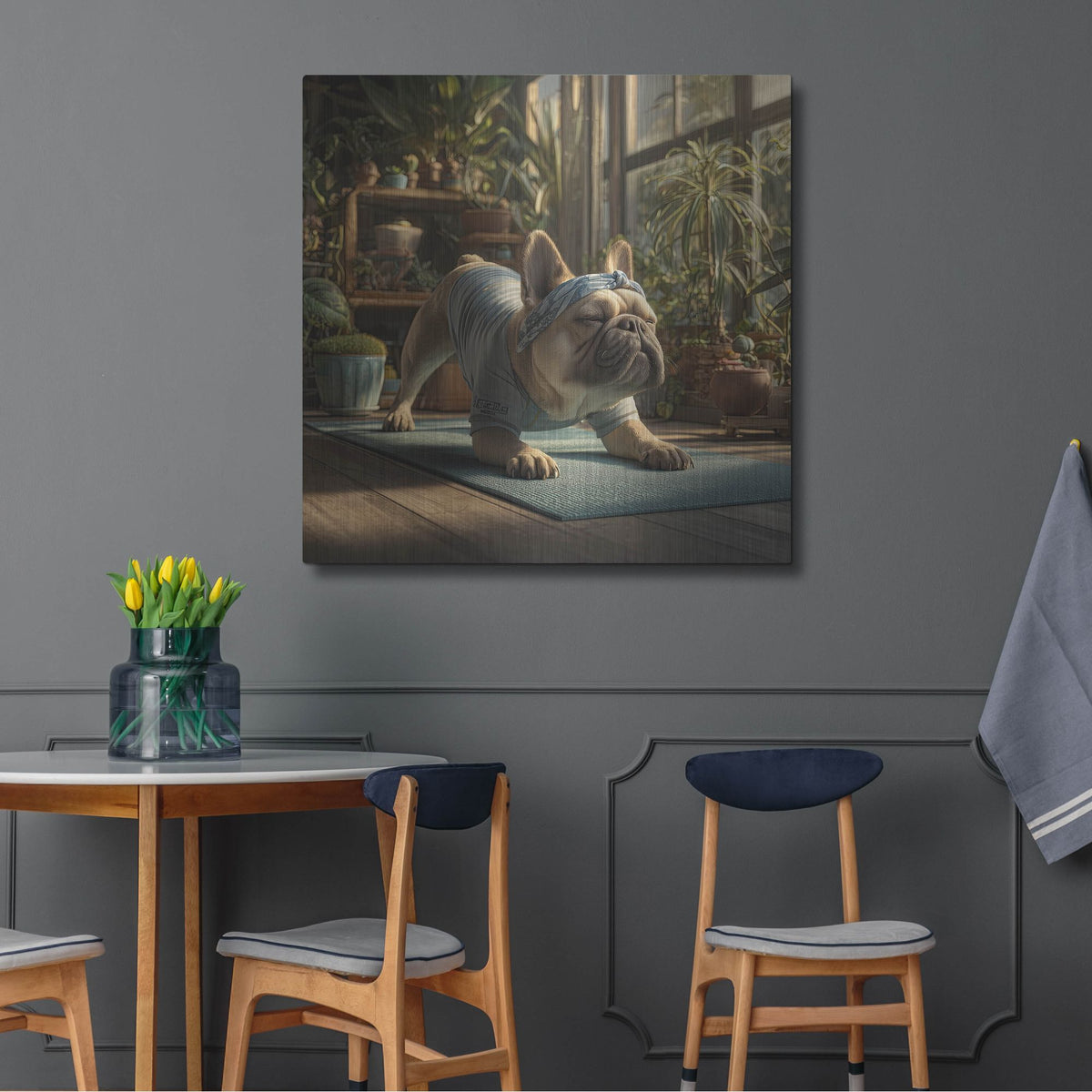 'French Bulldog Yoga' by Rich Monet Metal Wall Art