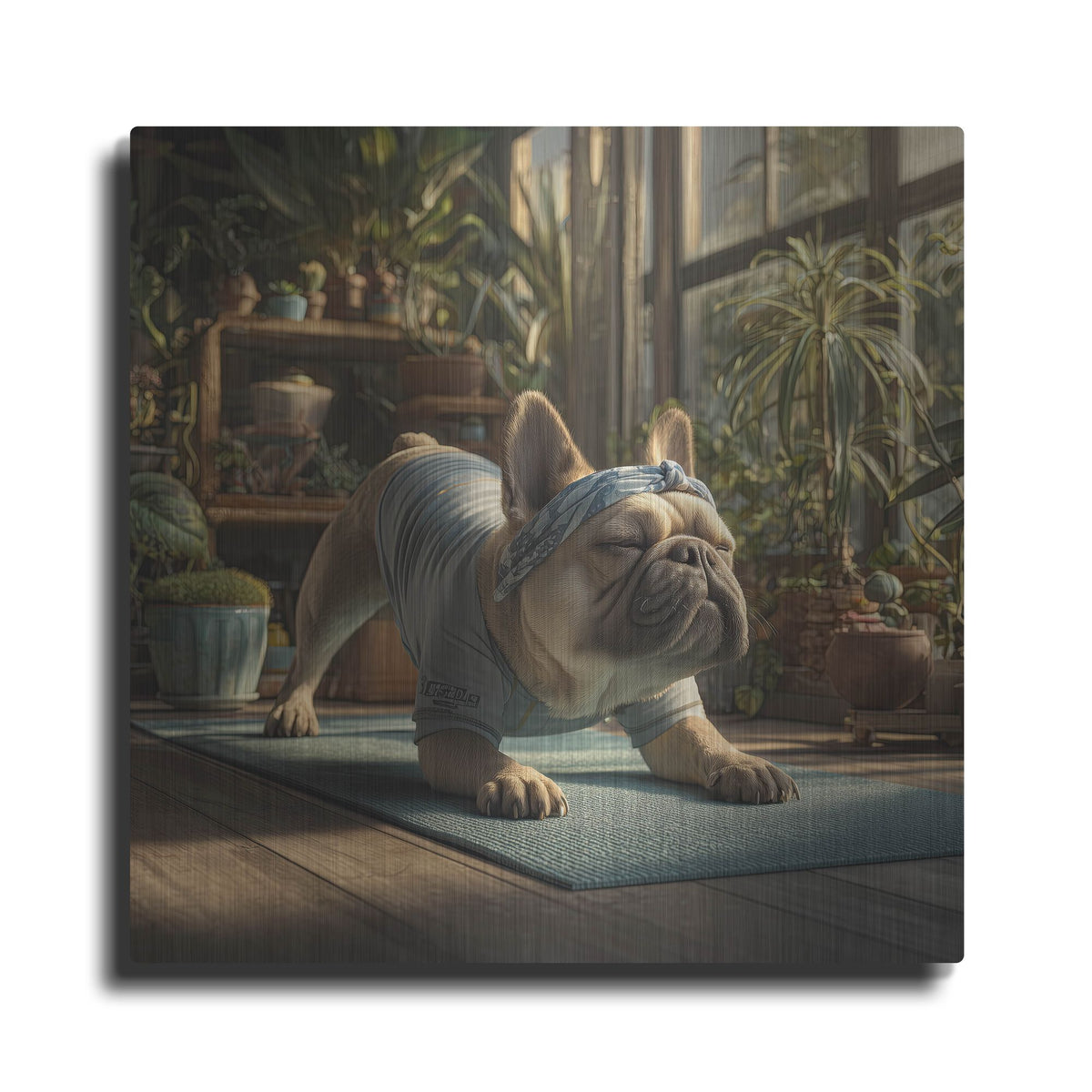 'French Bulldog Yoga' by Rich Monet Metal Wall Art