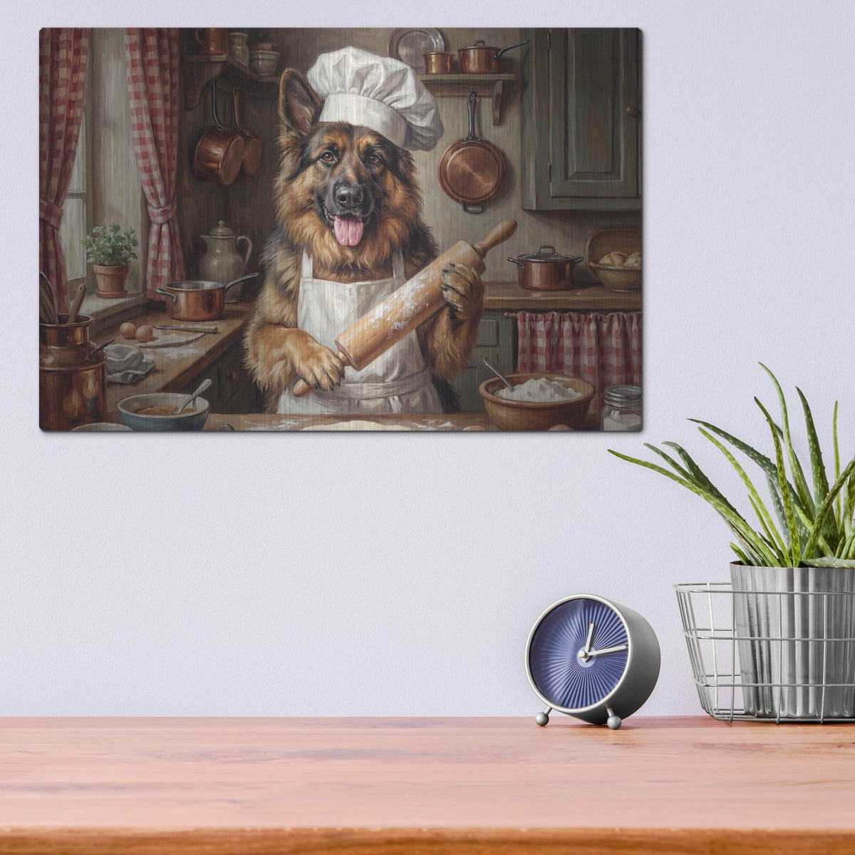 'German Shepherd In The Kitchen' by Rich Monet Metal Wall Art