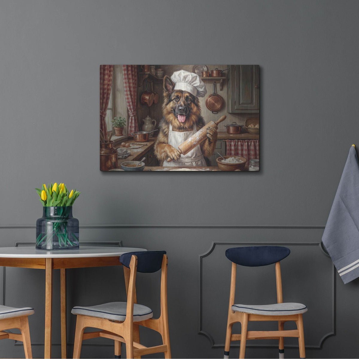 'German Shepherd In The Kitchen' by Rich Monet Metal Wall Art