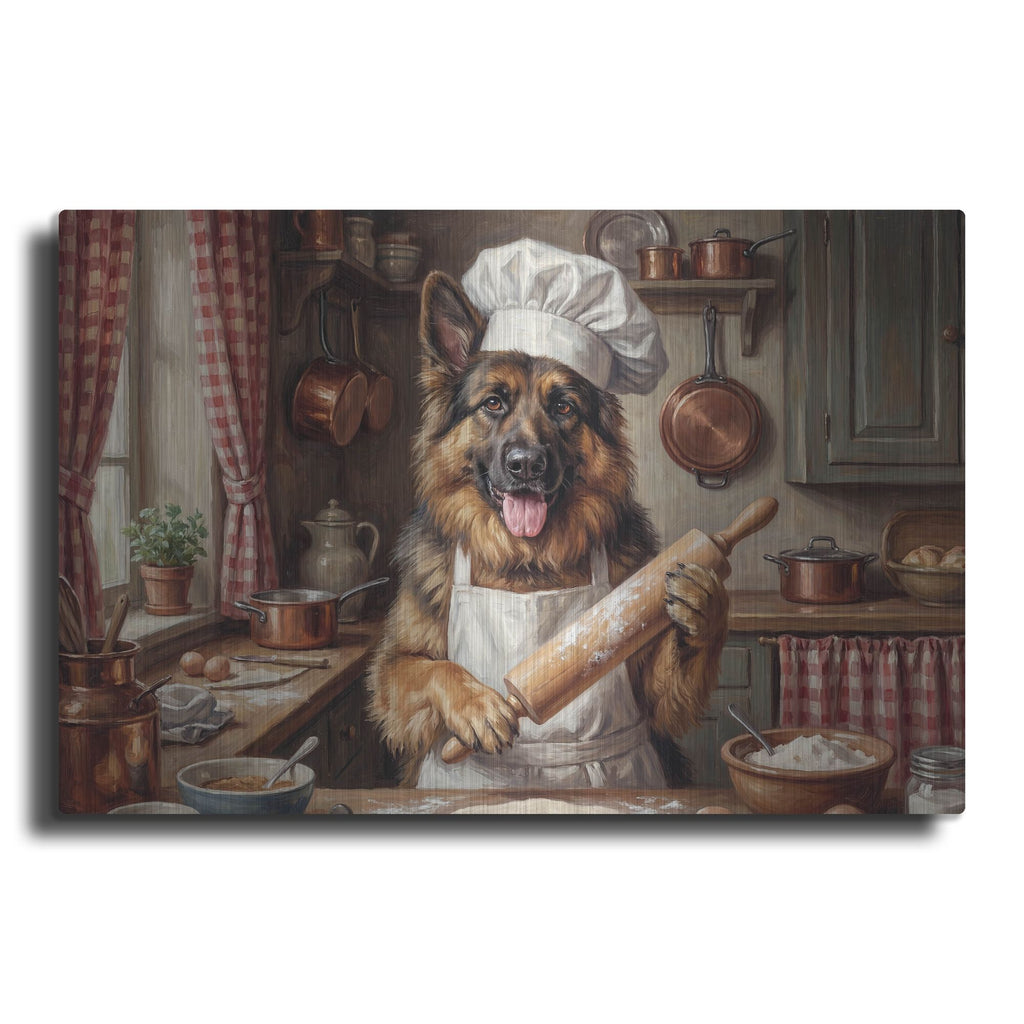 'German Shepherd In The Kitchen' by Rich Monet Metal Wall Art