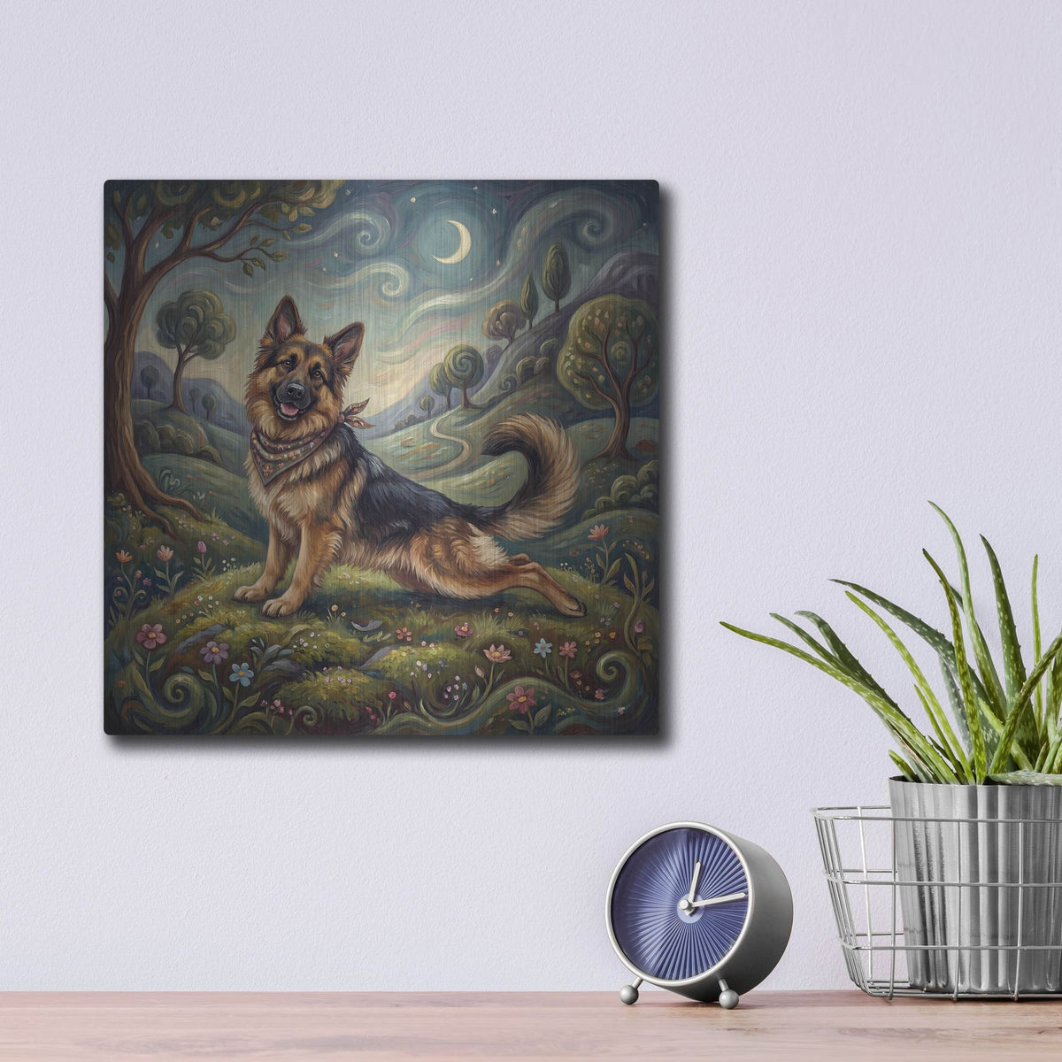 'German Shepherd Yoga Cobra Pose' by Rich Monet Metal Wall Art