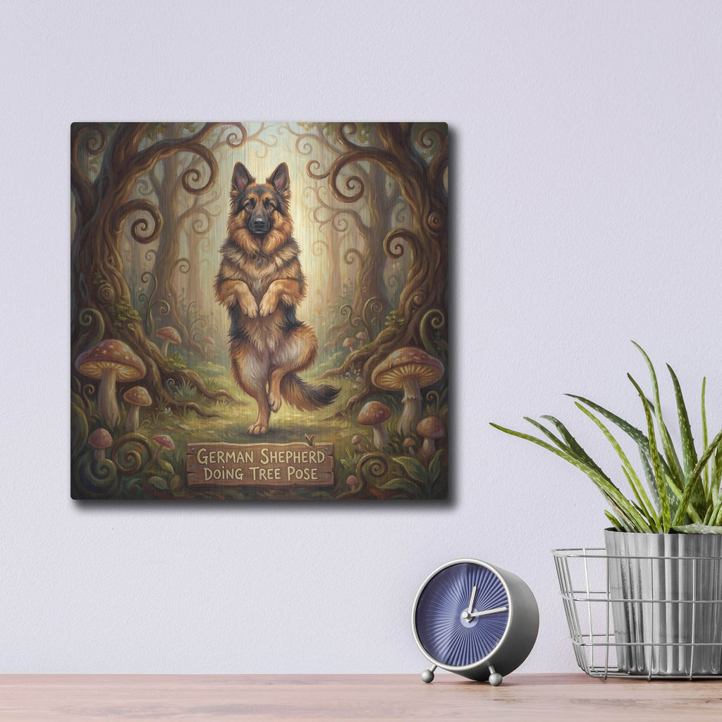 'German Shepherd Yoga Tree Pose' by Rich Monet Metal Wall Art