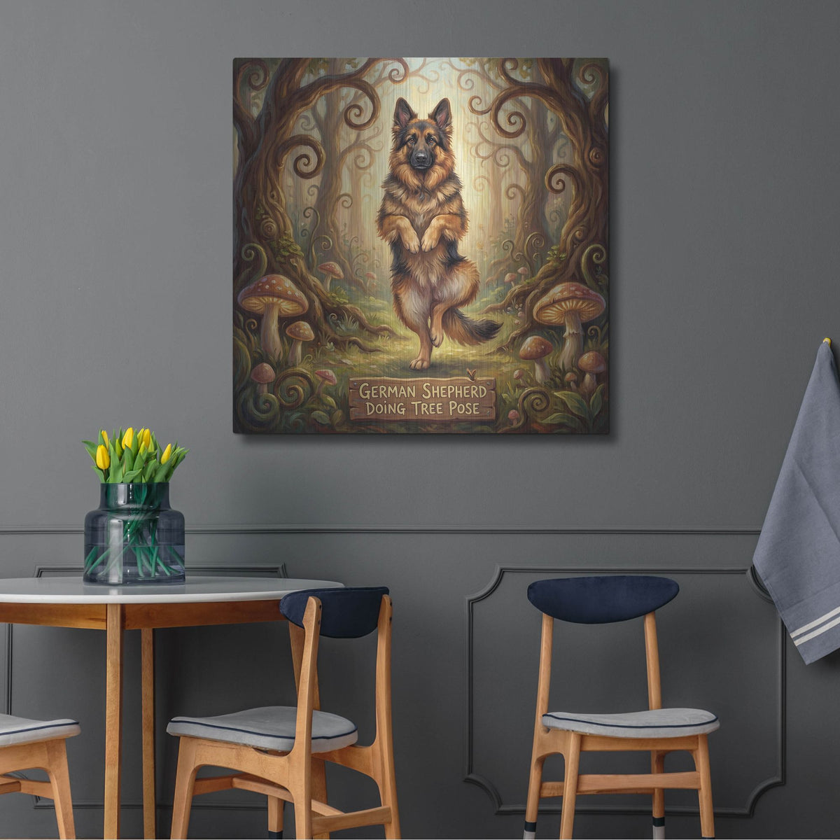 'German Shepherd Yoga Tree Pose' by Rich Monet Metal Wall Art