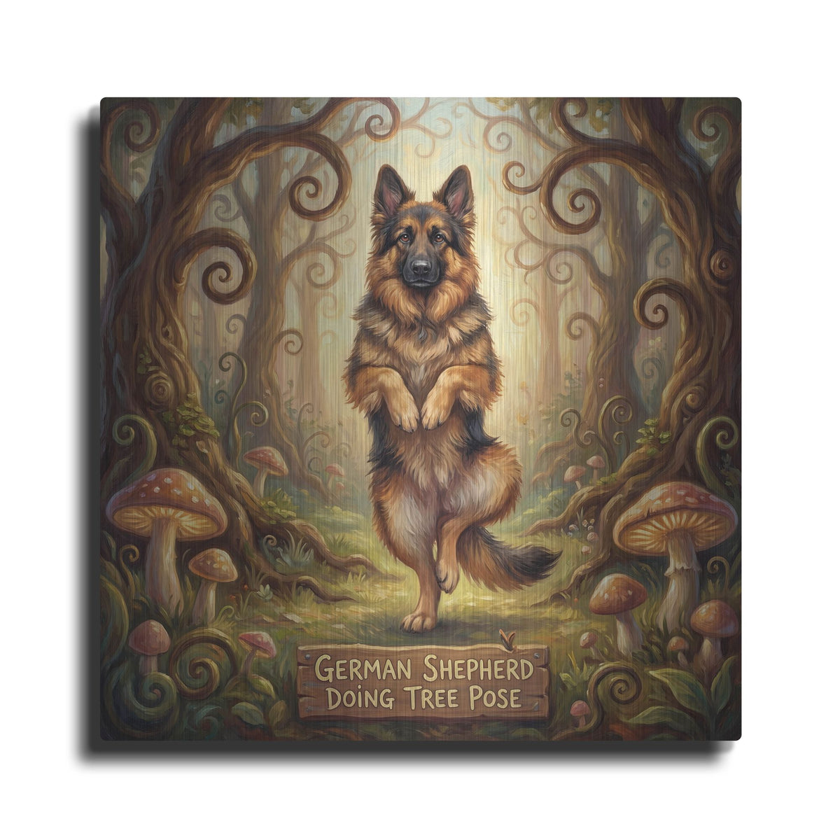 'German Shepherd Yoga Tree Pose' by Rich Monet Metal Wall Art