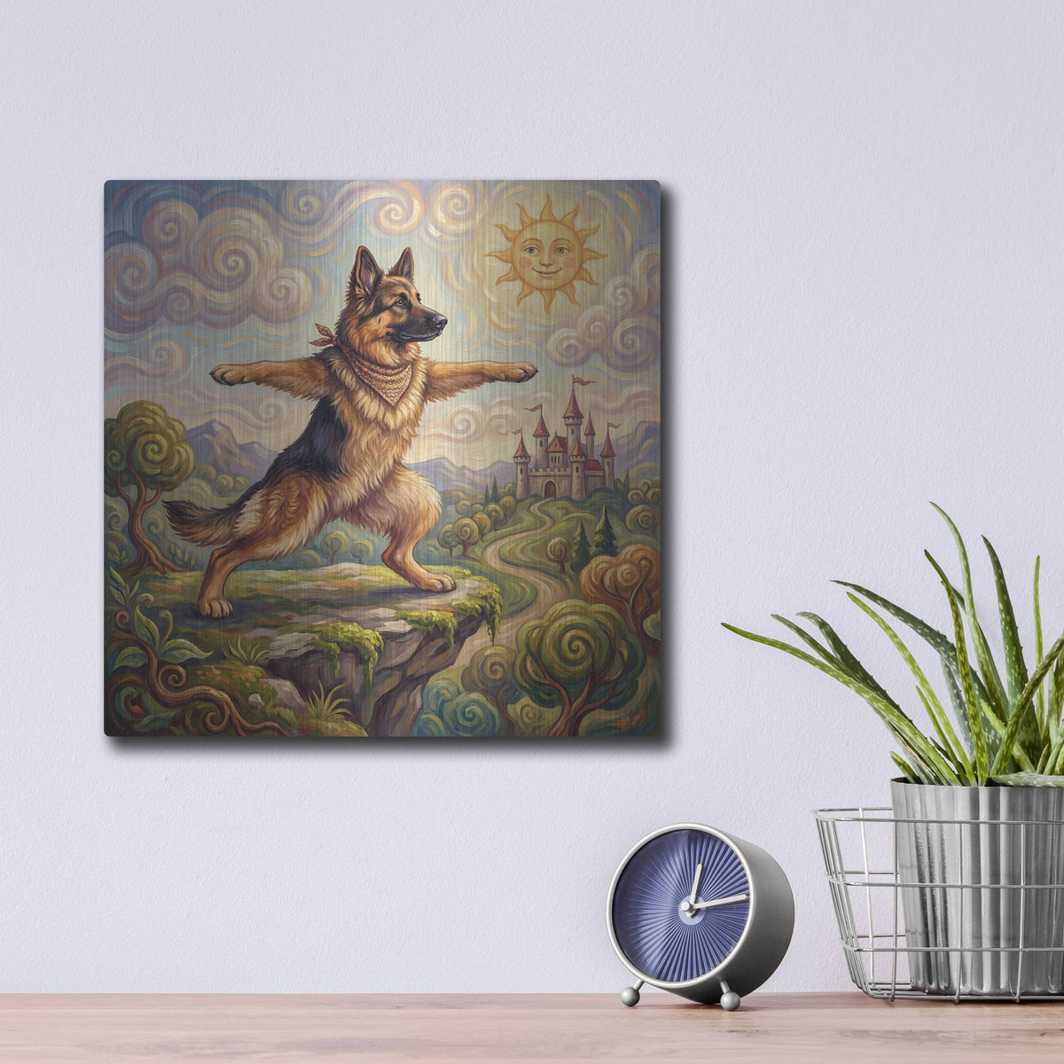 'German Shepherd Yoga Warrior Pose' by Rich Monet Metal Wall Art