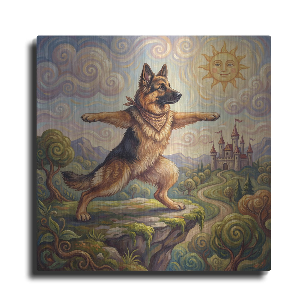 'German Shepherd Yoga Warrior Pose' by Rich Monet Metal Wall Art