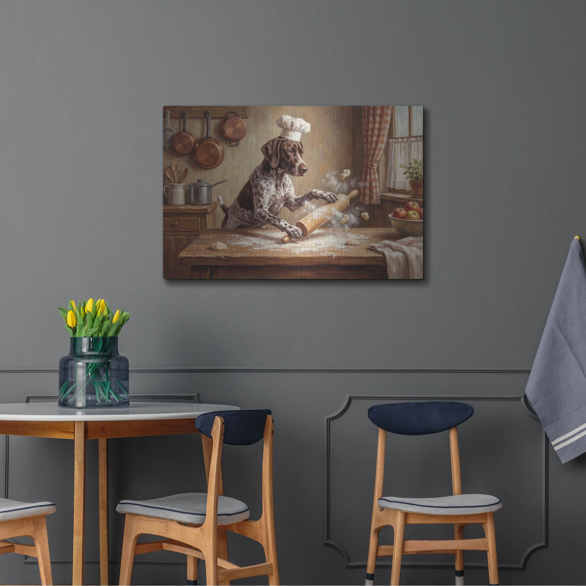 'German Shorthaired Pointer In The Kitchen' by Rich Monet Metal Wall Art