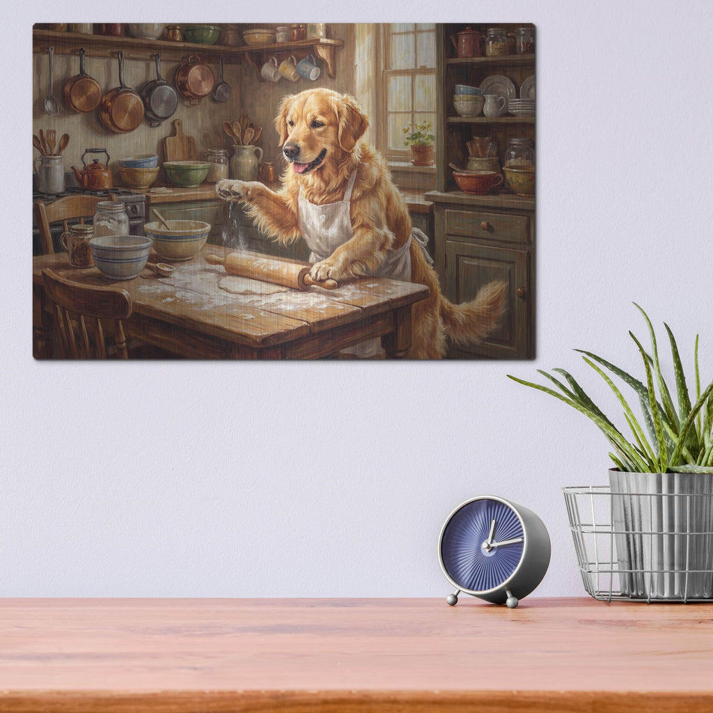 'Golden Retriever In The Kitchen' by Rich Monet Metal Wall Art